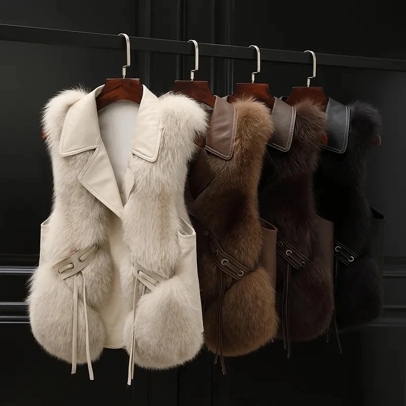 High Quality Imitation Fox Fur Vest Jacket Women Fur Vest Jacket 2024 Winter Waistcoat Short Fur Vest Female Vestcoat Sleeveless 5