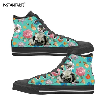 

INSTANTARTS 3D Dog Animal Flower Printing Women Flats Shoes Lace Up High Top Shoes Walking Breathable Sneakers Zapatos de lona