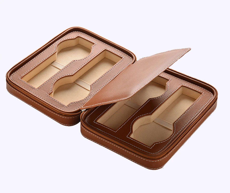

Portable Watch Box Organizer PU Leather Casket with Zipper Double-deck Case Dust-proof