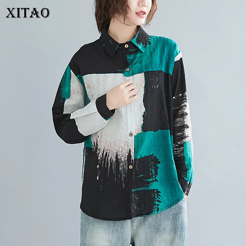 XITAO Print Pattern Blouse Fashion New Single Breast 2020 Spring Patchwork Small Fresh Minority Casual Loose Shirt DMY2455 |