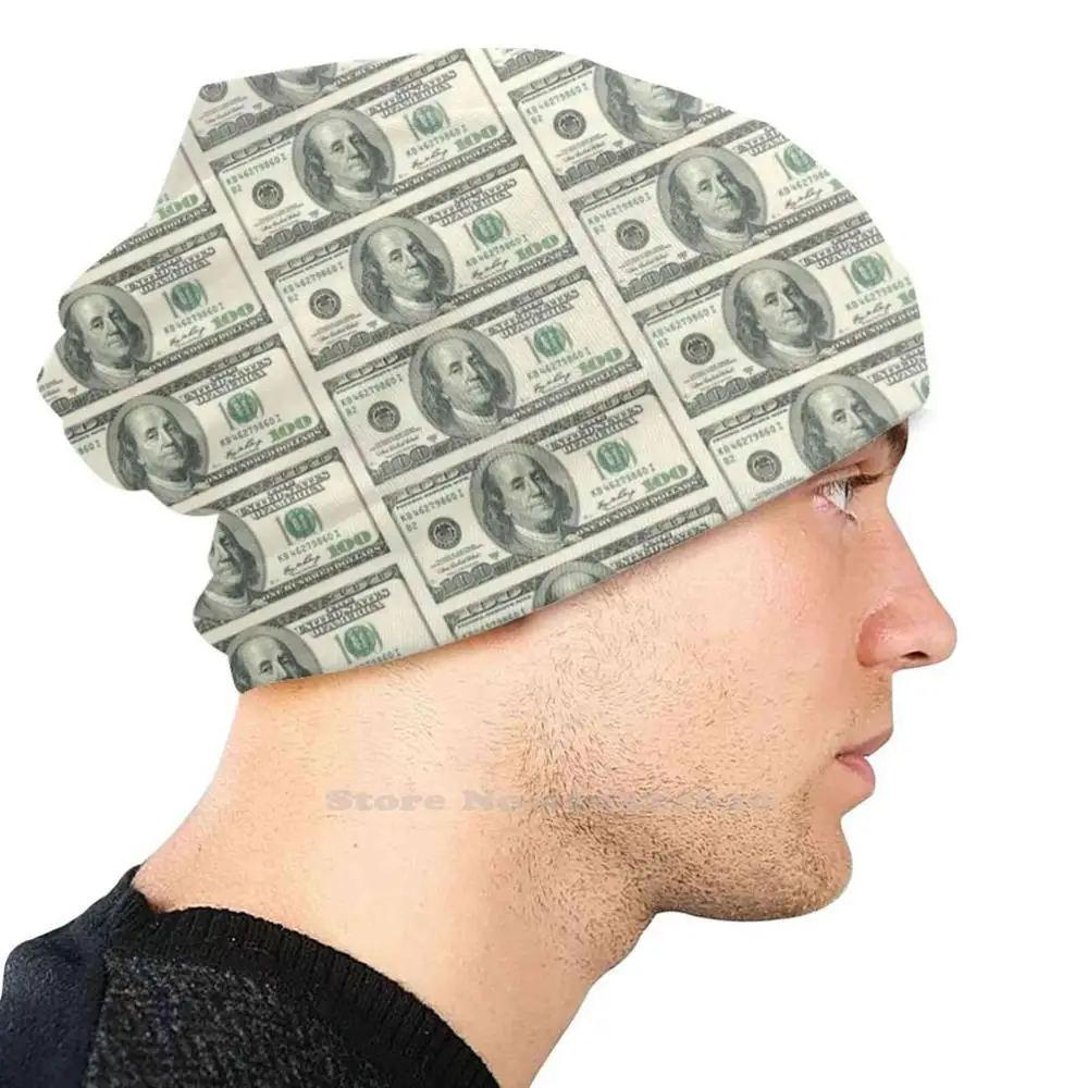 100 Dollar Bill Knit Beanie Hat Men'S 