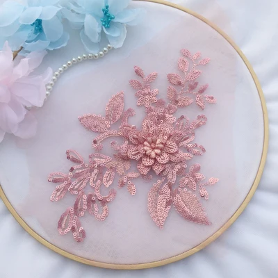 3D цветок блестки кружевная лента для вечернего платья Цветочные Швейные сетки патчи для Diy украшения из ткани аксессуары - Цвет: Bean paste