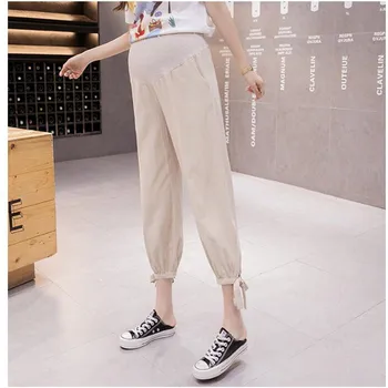 

Women Maternity Leggings For Pregnant Summer Loose Bundle Cuff Adjustable Waist High Legins Black Beige Plus Size Crop Length