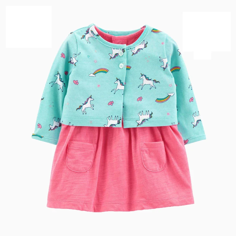 Боди-платье для маленьких девочек Хлопковое пальто с длинными рукавами и цветочным рисунком для маленьких девочек+ платье с короткими рукавами комплекты одежды из 2 предметов для маленьких девочек - Цвет: Style 20