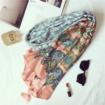 

Women Large Scarf Bright Color Totem Cotton Hijab Oversized Foulard Soft Head Scarf Long Shawl [1944]