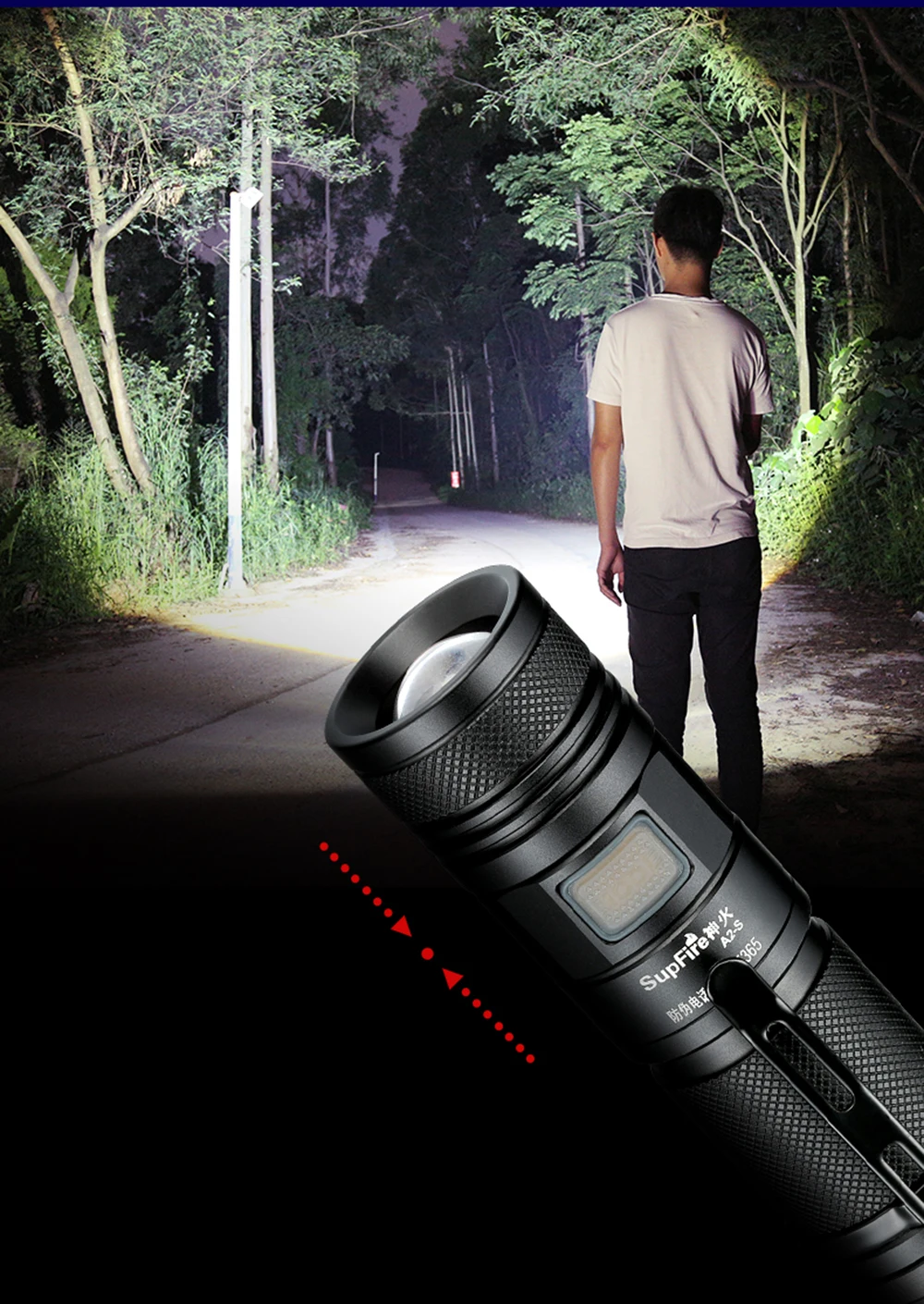 SupFire Flashlight Linterna LED Zoom Torch 26650 Flash Light Lanterna A2-S Powerful Flashlight Waterproof Camping Light 2000lm