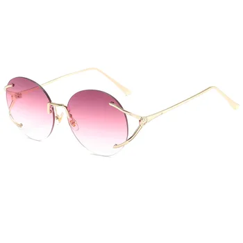 

Fashion Sunglasses Women Men Round Alloy Frame Brand Desgin Sunglasses Black Pink Lens Gradient Lady Goggle UV400 Eyeglasses