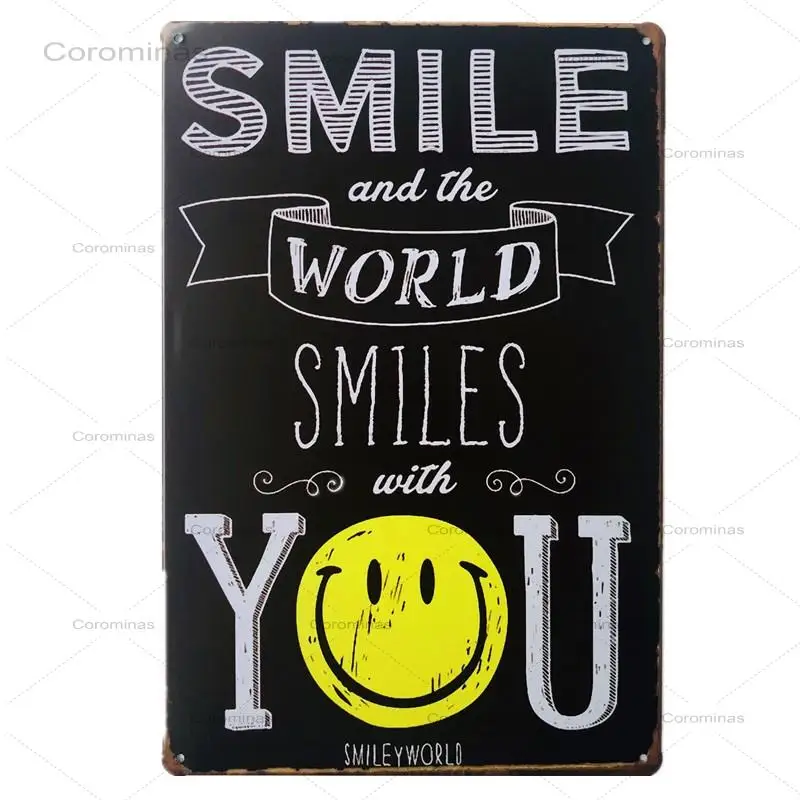 

Винтажные металлические жестяные знаки Smile, оловянные Плакаты для домашнего декора, декор для стен кафе, паба, клуба, домашний декор, жестяные знаки, ретро-табличка