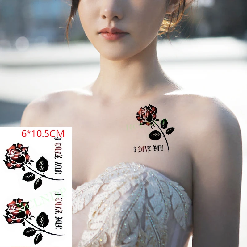 

Waterproof Temporary Tattoo Sticker ins Red rose sexy i love you letters Body Art flash tatoo fake tatto for Women Men