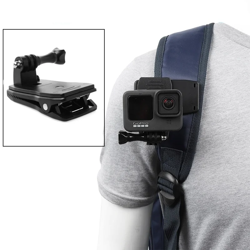 Clip de cámara de acción para GoPro Hero 9, 8, 7, 6, 5, 4, montaje giratorio de 360 grados, montura para mochila para Sesión 3 + 3, SJCAM, SJ4000