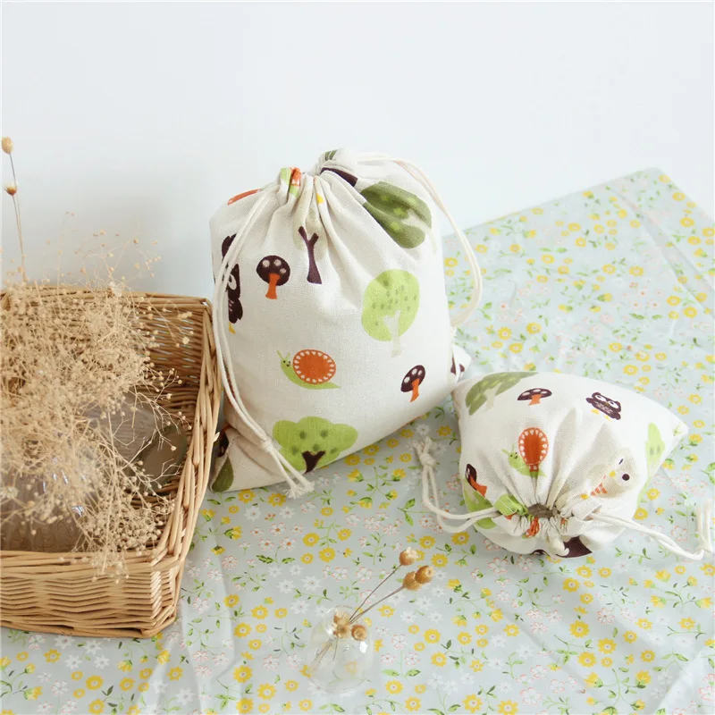 

Cute Tree Owl Pattern Drawstring Cotton Line Jewelry Gift Shopping Bags 3pcs Folding Shopping Cart Eco Grab Reusable Bag
