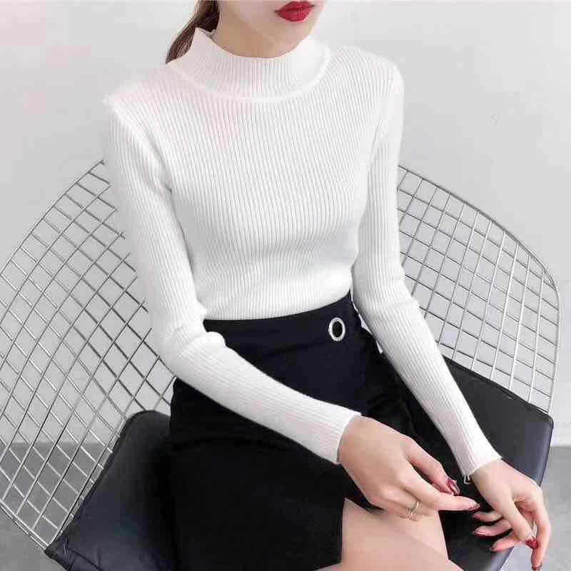 Half High Neck Sweater Bottoming Blouse Sexy Women 2019 Fashion Long Sleeve Fall New Women Wear Pullover Slim Tight Knit Half High Neck Sweater Bottoming Blouse Sexy Women 2019 Fashion Long Sleeve Fall New Women Wear Pullover Slim Tight Knit
