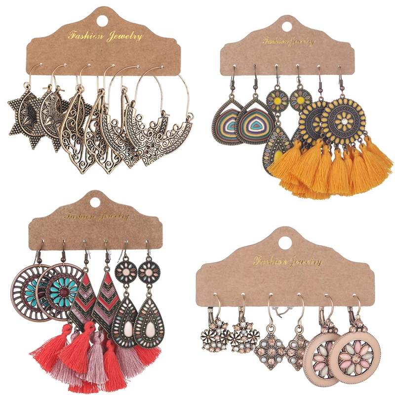 

Woman Earrings Set Tassel Alloy Earrings For Women Bohemian Fashion Jewelry 2020 Vintage Geometric Drop Earrings