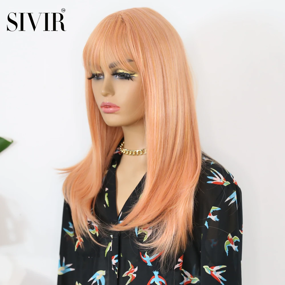 

Sivir Synthetic Hair Wigs Straight Wig 20inch Medium Length With Bangs orange /Blonde/brown Wig party For Women