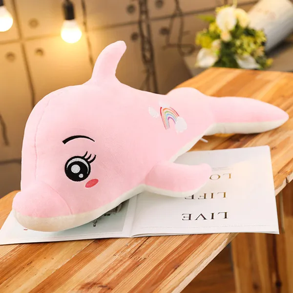 1 шт. 60/80 см Kawaii Радуга КИТ Лежащая плюшевая мягкая гризли Дельфин стиле с оригинальным украшением в виде героев мультфильмов для детей подарки игрушки для детей - Цвет: Розовый