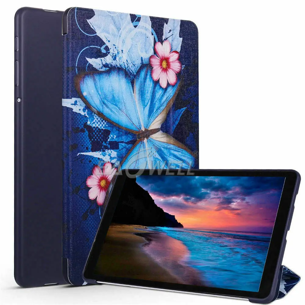 Кожаный чехол для планшета с принтом для samsung Galaxy Tab A 10,5 SM-T590 T595 T597, ультратонкий противоударный трехслойный чехол-подставка - Цвет: Flower butterfly