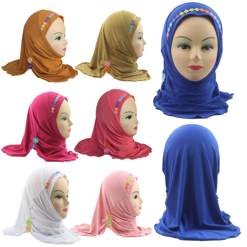 Модные аксессуары для девочек; мусульманский хиджаб шарф в арабском стиле; шали с красивыми цветами для девочек 3-8 лет
