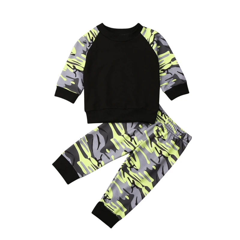 Newborn Baby Boys Clothes Camouflage Long Sleeve Tops Hoodies+Leggings