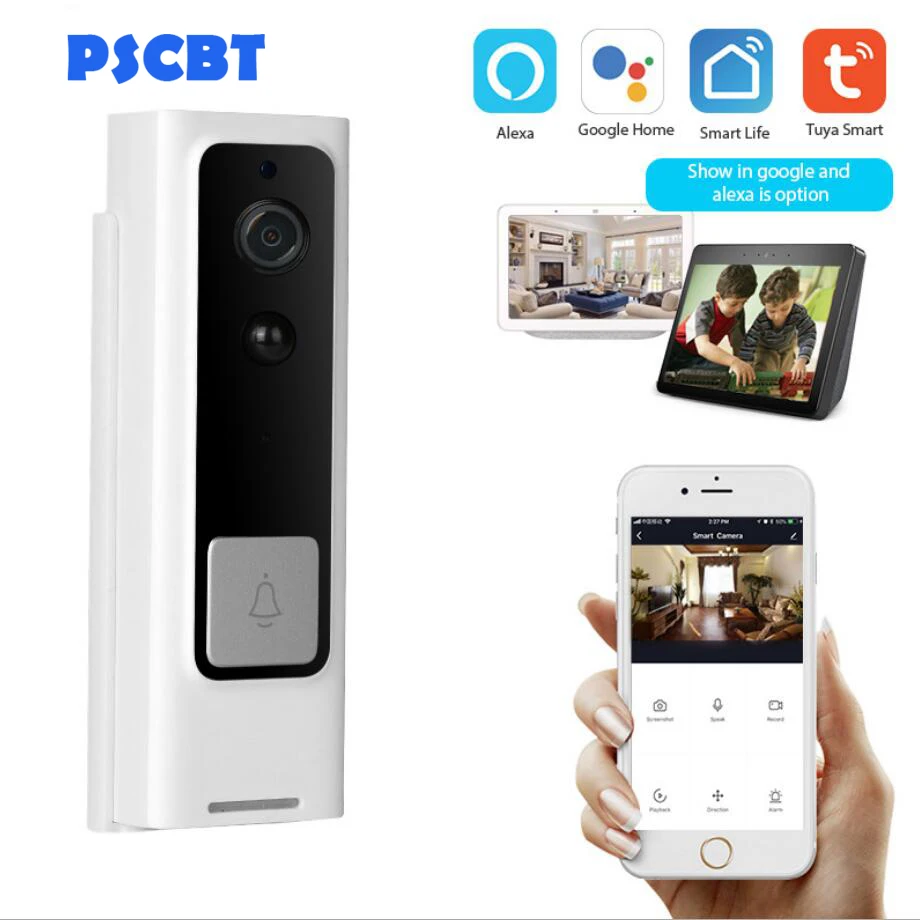 Tuya Smart Wifi дверной звонок беспроводной домофон 1080P камера ночного видения Pir датчик движения smart life приложение работает с Alexa и google - Цвет: Set 2 Alexa Google