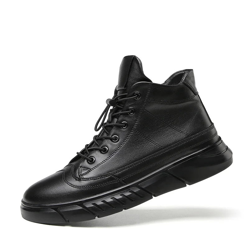 

Shoes men's tide shoes wild high-top shoes trend plus velvet European station thick-soled leather cotton shoes large size