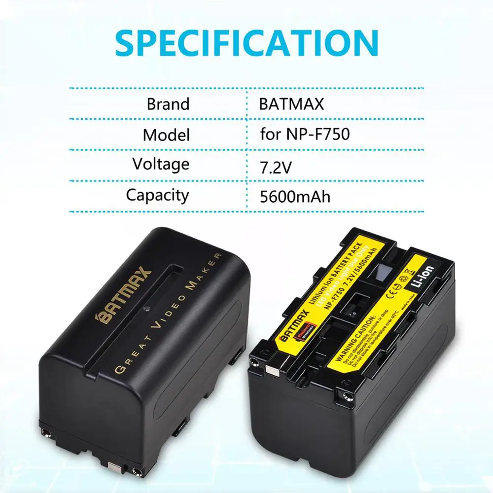 Batmax 5600mah Np-f750 Np-f770 Bateria Mais Led Usb Carregador Duplo para Luz de Vídeo Led Yongnuo Godox Yn300air ii Yn300 Iii Yn600 L132t - Image 5