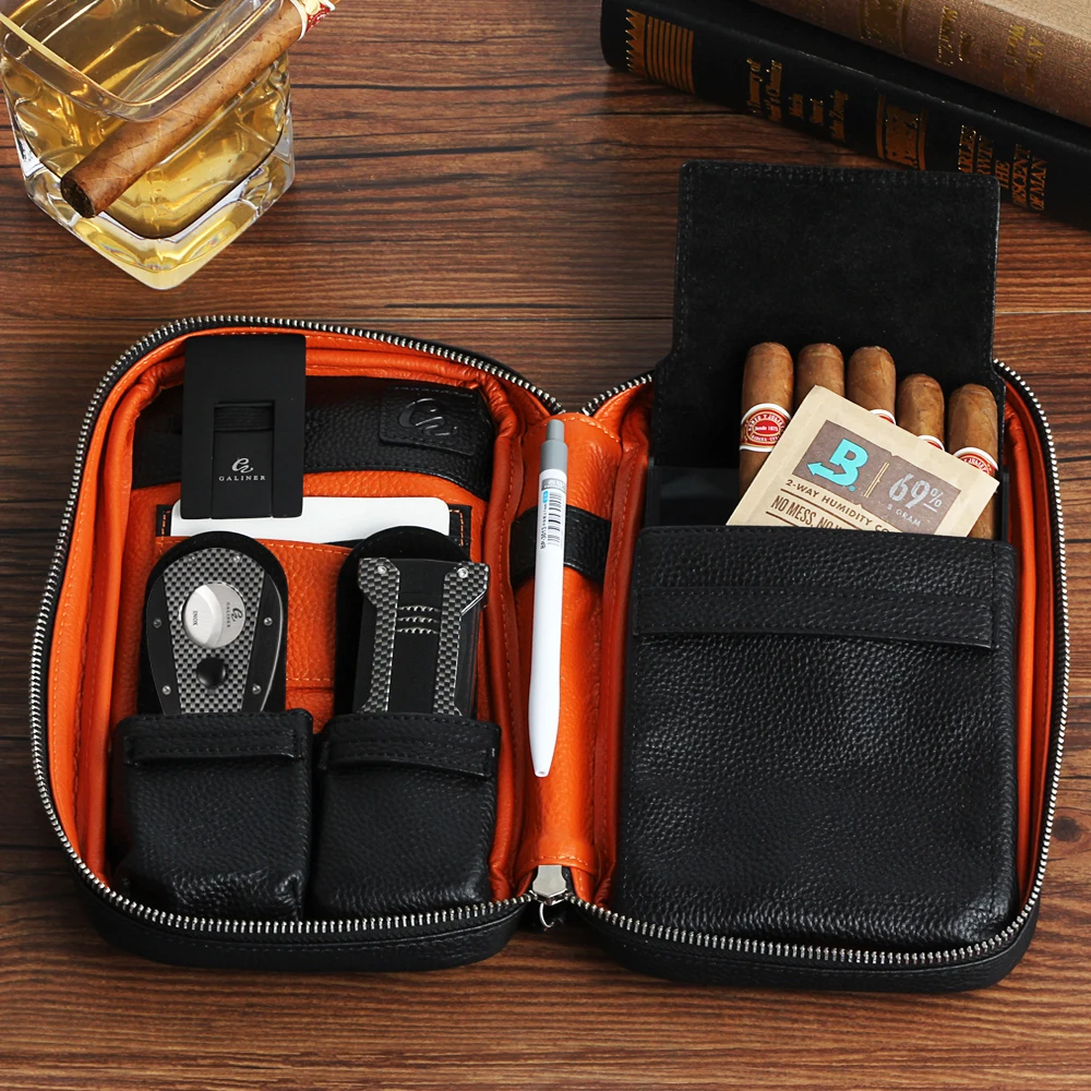 GALINER Real Leather Cigar Case Travel Portable Humidor Bag Luxury Box Fit 5 Cigars | Дом и сад