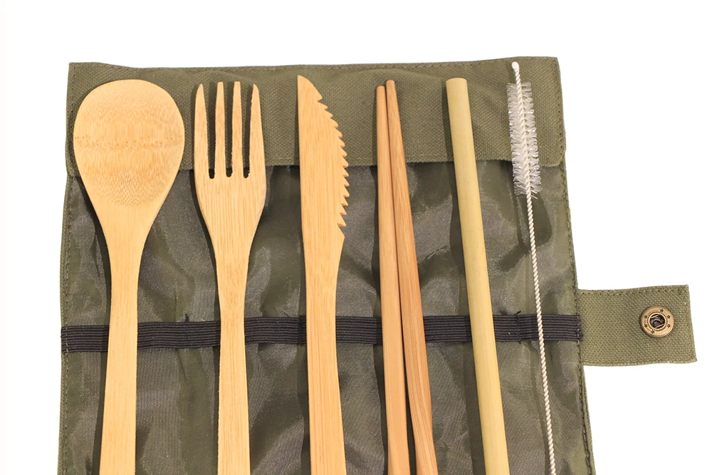 7 шт. творческий нож вилка, ложка, посуда бамбуковая солома набор деревянных столовых приборов тканевая сумка набор посуды палочки для еды кухонные вещи