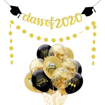 

2020 Graduation Party Decorations Black And Gold Congrats Photo Banner With Balloons Set For College Graduation DecorHOT