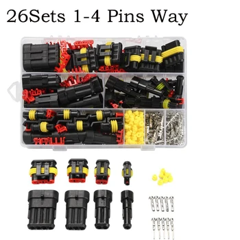 

26Sets 1-4 Pins Way Car Sealed Waterproof Electrical Wire Connector Plug Kit Car Accessories Car Electrical Wire Connectors Plug