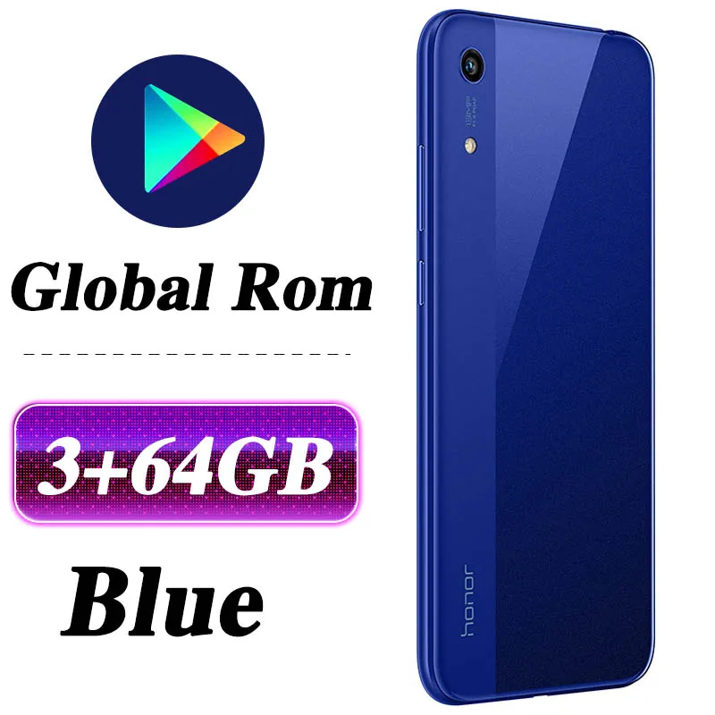 3G 64G Blue Мобильный телефон HONOR 8A с глобальной прошивкой, 6,09 дюймов, 3 ГБ, 32 ГБ, Восьмиядерный процессор MTK6765, Android 9,0, 3020 мАч, разблокировка лица, 1560x720 - Цвет: 3G 64G Blue