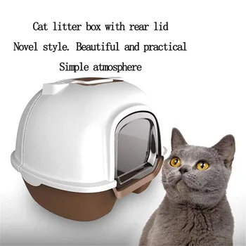 

Portable Cat Litter Box Fully Enclosed Back Flip Cat Toilet Tray Filp Cover Splash Proof and Deodorizing Pet Cats Sandbox