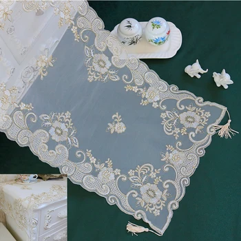 

Modern embroidery bed Table Runner flag cover Wedding Xmas party cotton table cloth mantel Nappe home Christmas tablecloth decor