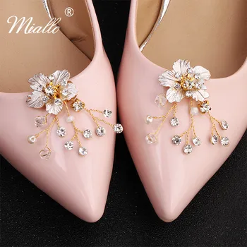 

Miallo Fashion Gold Color Flowers Women Shoe Clips Rhinestone Handmade Wedding Bridal Shoe Buckle