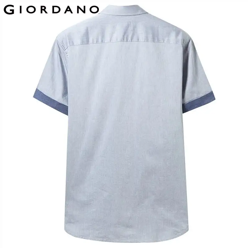 Giordano Оксфорд рубашка с короткими рукавами slim fit и вышивкой лягушки на груди