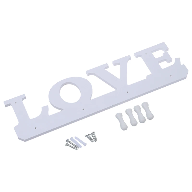 Vintage LOVE 4 Hook Coat Rack Clothes Robe Key Holder Hat Hanger Wall Home
