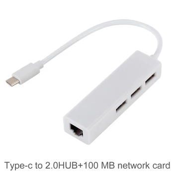 

USB2.0 Combo Type C to USB 2.0 Hub x 3 Ports + 100M RJ45 Ethernet Lan Adapter Hub Cable Fit for Macbook PC Computer