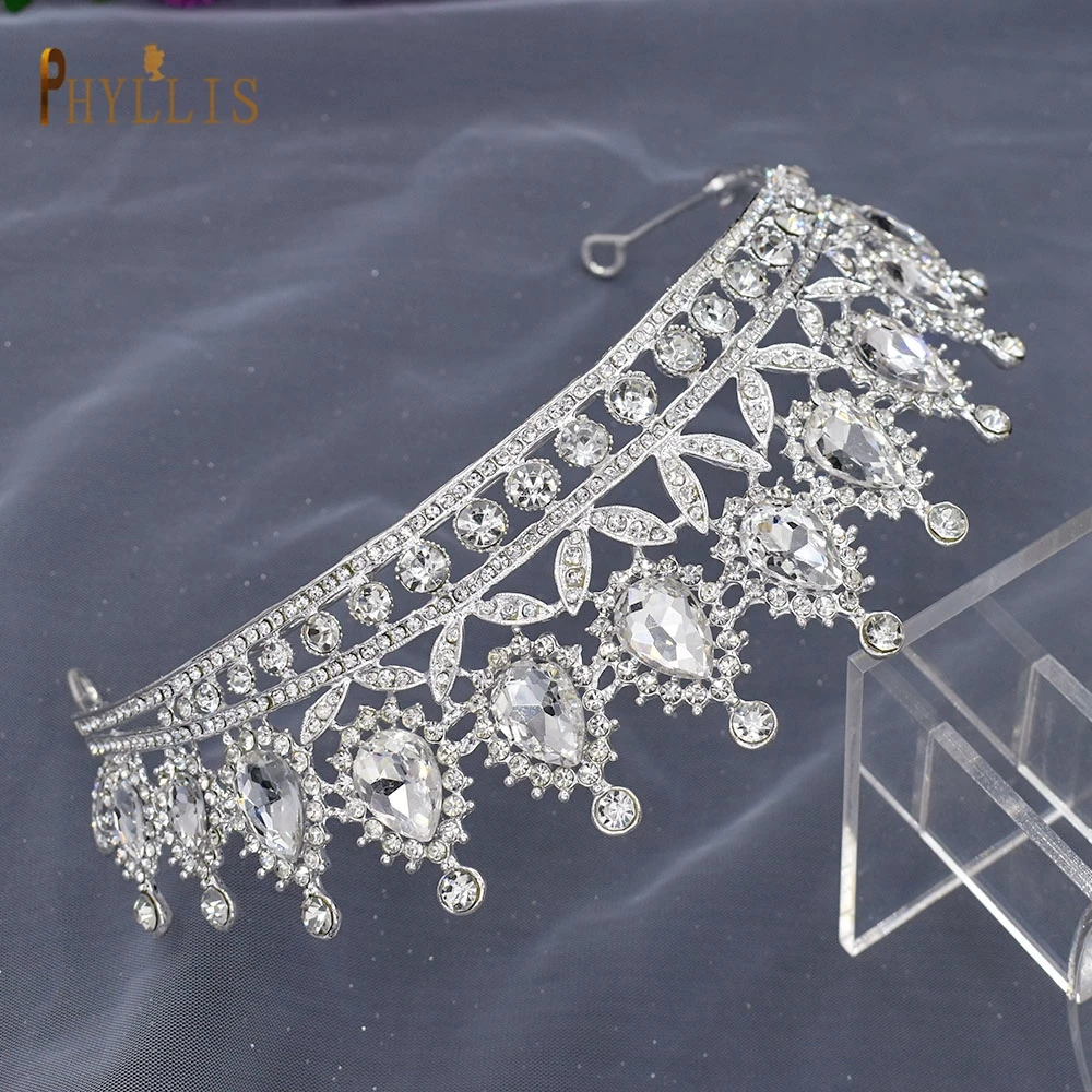 A111 Wedding Tiaras and Crowns for Bride Headwear Earring Necklace Jewelry Set Bridal Headpiece Rhinestone Headband Queen Diadem