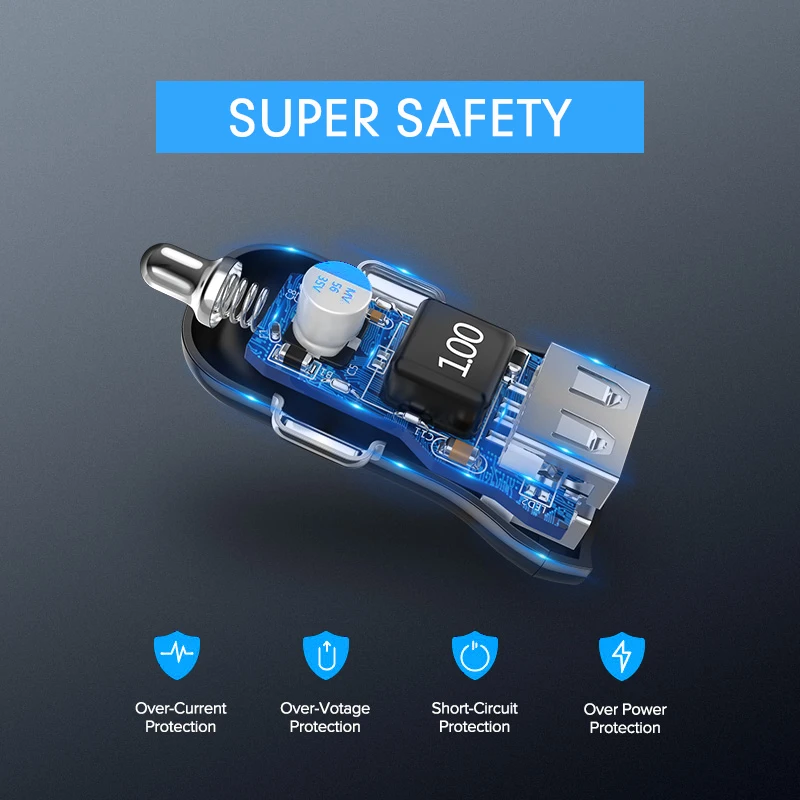 Автомобильное зарядное устройство AZDOME Mini USB для планшетов 4 8 А быстрое