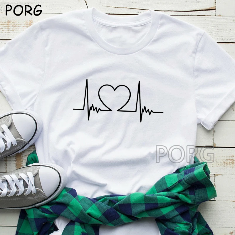 Heart beat line Pattern Heart Stethoscope Printed Tshirt Girl Short Sleeve  Funny Design T Shirt Female Harajuku Ulzzang Clothes|T-Shirts| - AliExpress