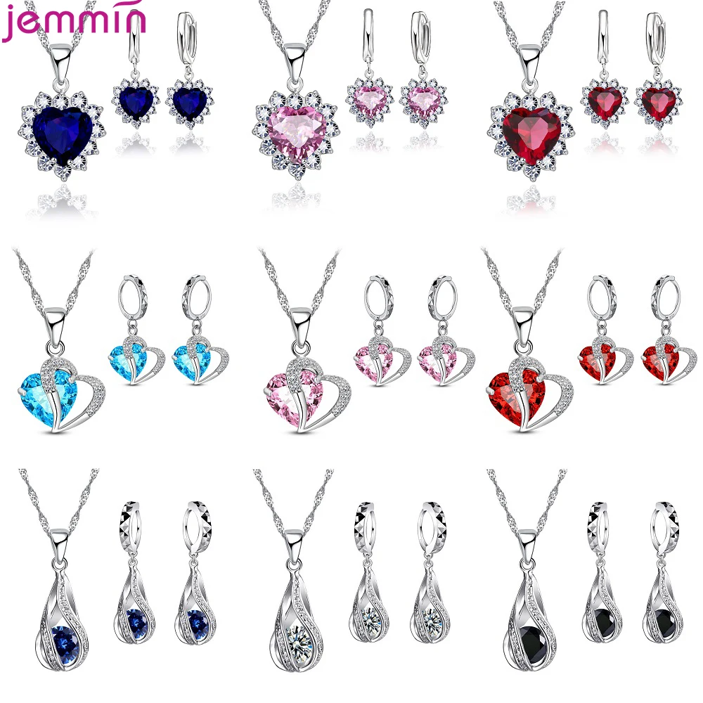 Jewelry Set Silver Jewelry Silver Jewelry Set Crystal Jewelry Set 925 Sterling Silver Crystal Necklace Earrings Bridal Jewelry Set For Women Girls Anniversary Gift Fashion Jewelry