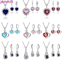 925 Sterling Silver Crystal Necklace Earrings Bridal Jewelry Set For Women Girls Anniversary Gift Fashion Jewelry Wholesale