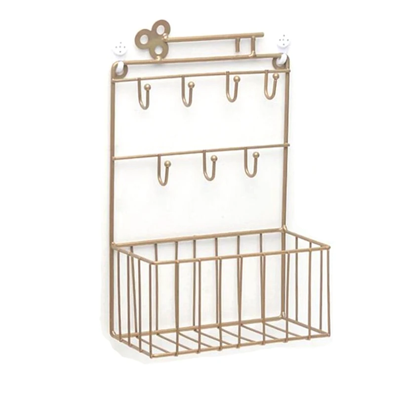 Keys Shelf Storage Basket Metal Key Hook Iron Decorative Wall Hanging Earring Ring Jewelry Hooks Home Decor Rack - Цвет: copper