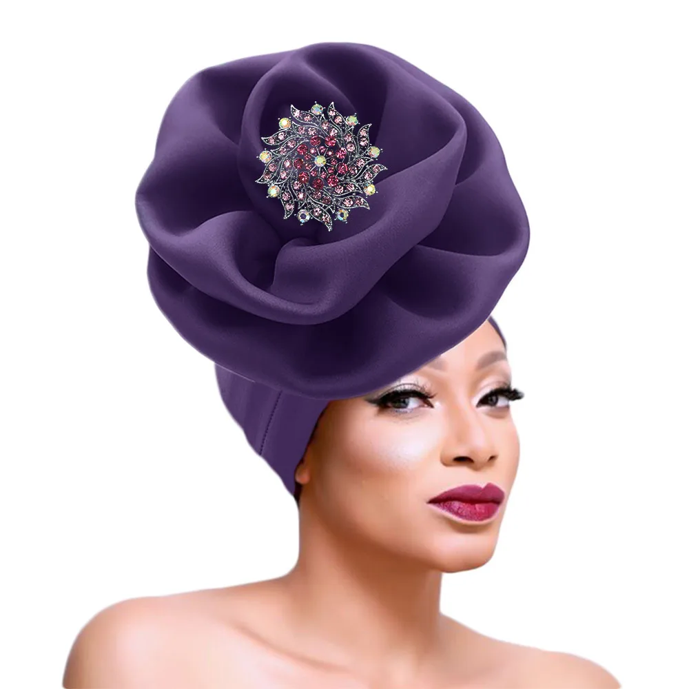 Rose auto gele cap Ankara flower turban cap African headtie party headwrap for women (6)