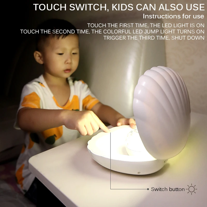 

Konesky Pearl Shell Night Light Diamond Projection Lamp USB Charging Adjustable Angle Bedroom Home Party Shell Rainbow Light
