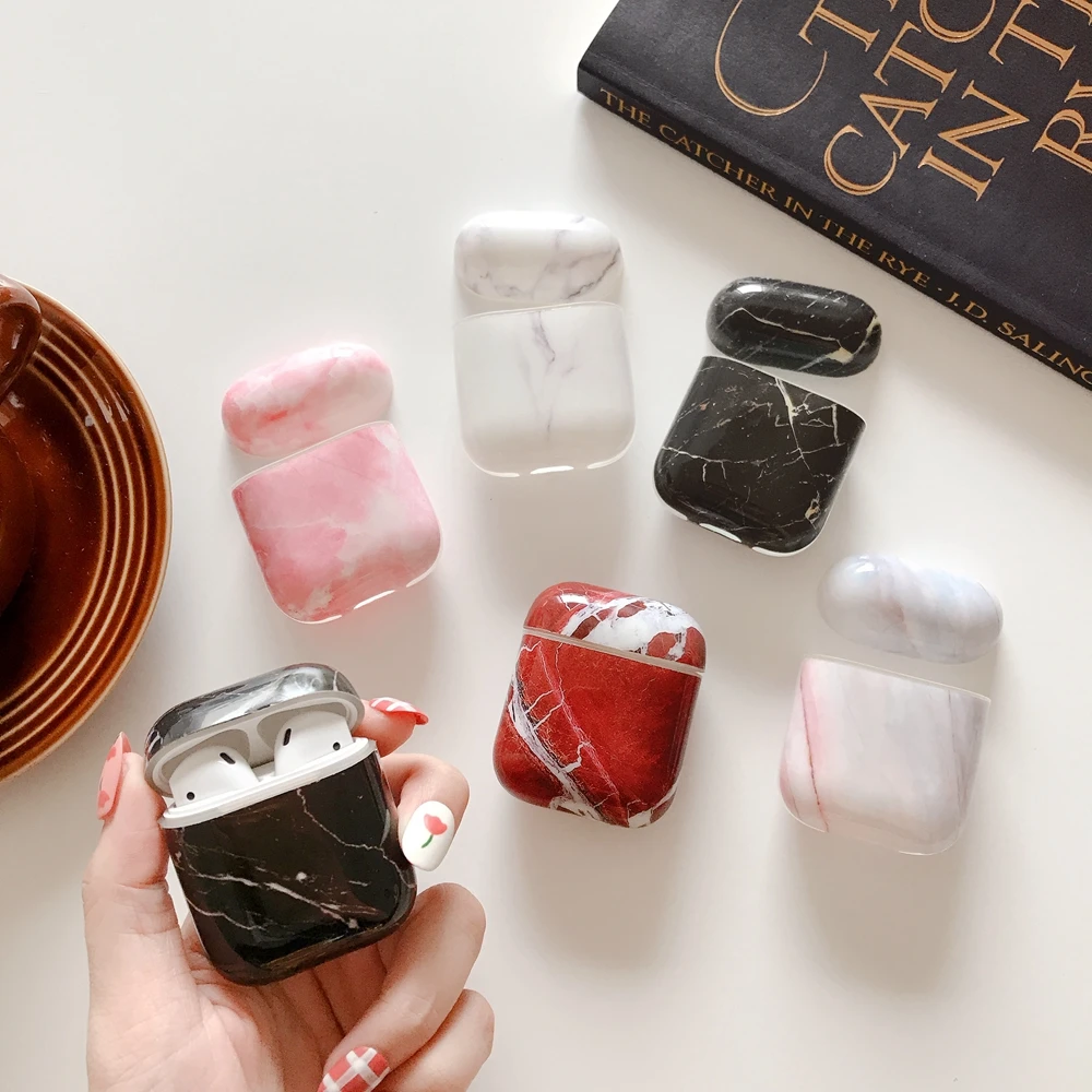 

Fashion Marble for Airpods Case 2 for Apple for AirPod 1 Wireless Earphone Portable Hard Protective Skin Bag Cover Black/White