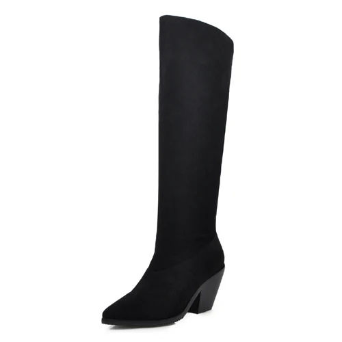 CDPUNDARI/пикантные сапоги до колена на высоком каблуке; женские сапоги на высоком каблуке; женская зимняя обувь; женские ковбойские сапоги; женские сапоги в западном стиле - Цвет: Черный