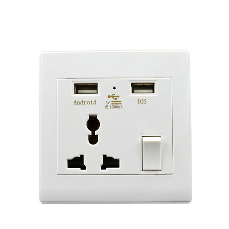 

International Universal Socket Multi-function 3 Holes Plug Outlet Panel Wall Power Socket With Dual USB With Switch