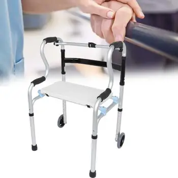 

Crutches Walking Multi-Functional Four-Legged Adjustable Folding Elderly Walker Auxiliary Walking Aid with Wheel Non-Slip