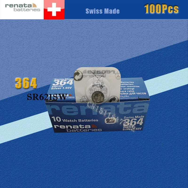 

100 Xrenata Silver Oxide Watch Battery 364 SR621SW 621 1.55V 100% original brand renata 364 renata 621 battery