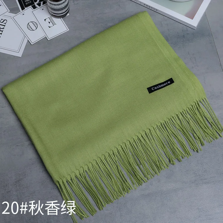 lime green Женский шарф, кашемировый, Одноцветный, женский шарф, загуститель, кисточка, шарф, теплые шарфы, длинные, для мужчин, зима, осень, высокое качество - Цвет: lime green